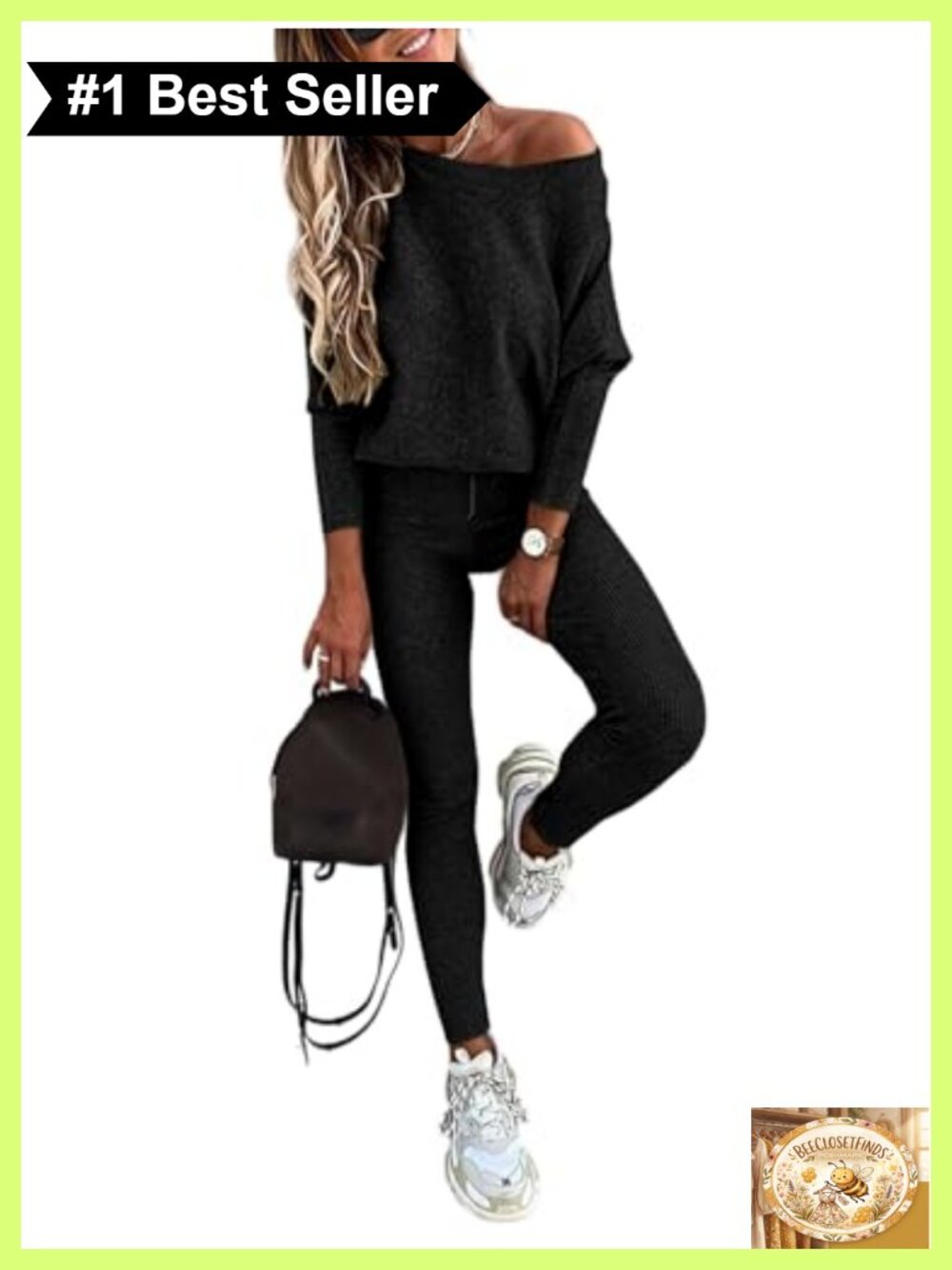 CHICME Womens 2 Piece Knit Lounge Set Batwing Sleeve Sweatsuit